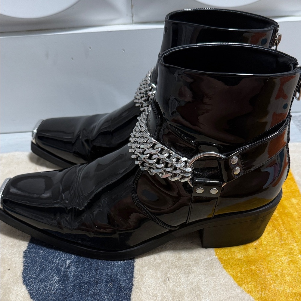 ASOS Black Patent Ankle Boots with Silver Chain Detail - Picture 4 of 9